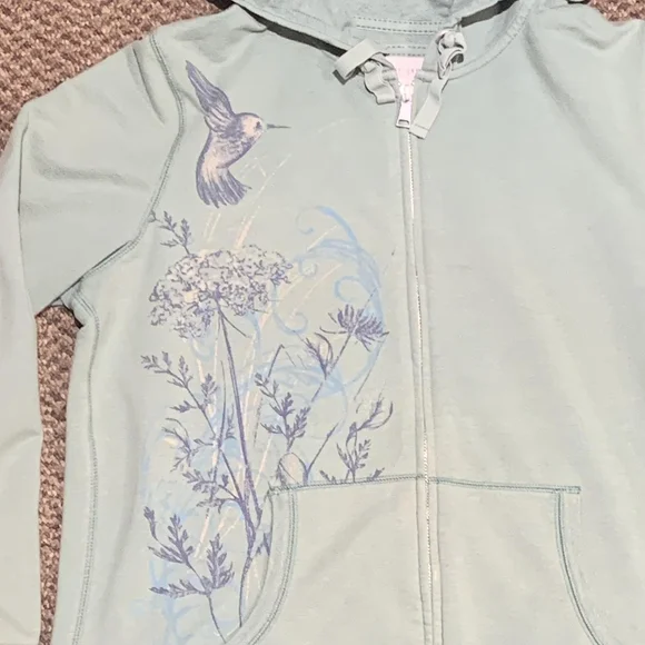 Sonoma Zip-Up Hoodie Hummingbird Floral Sage Green Blue Spring Athleisure - Picture 6 of 8